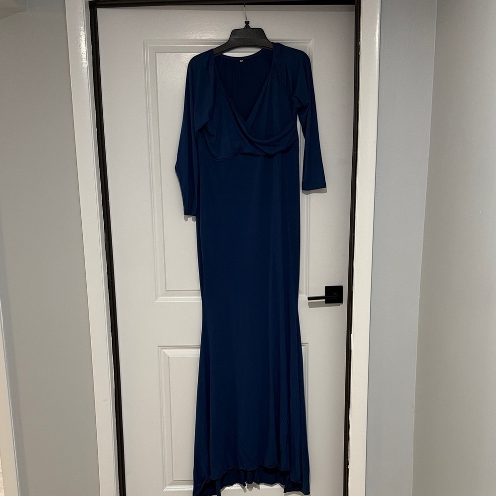 Maternity Royal Blue Long Sleeve Maxi Dress - Picture 3 of 3